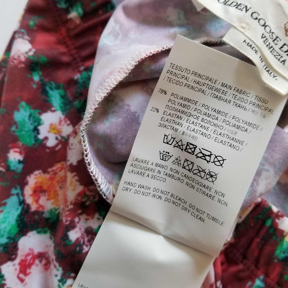 Golden Goose Floral Print Leggings Size Medium Maroon Multicolor - Picture 7 of 7